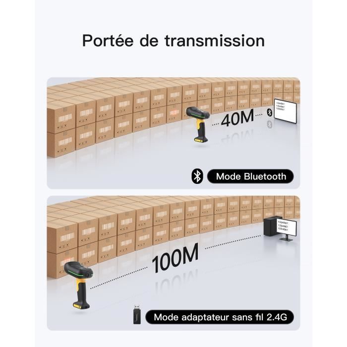 Inateck 1D Scanner de Codes-Barres Industriel Bluetooth sans Fil avec IP67 étanche à l'eau et à la poussière, avec APP et SDK