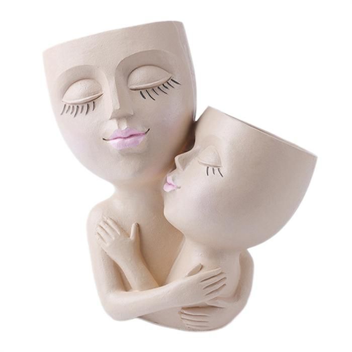 Maceta de resina con rostro, jarrón con forma de cabeza de mujer, maceta para suculentas 