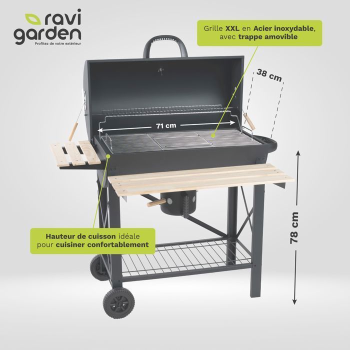 XXL Charcoal Barbecue with Lid | American Charcoal Barbecue | Outdoor Barbecue with 71x38 cm Grill