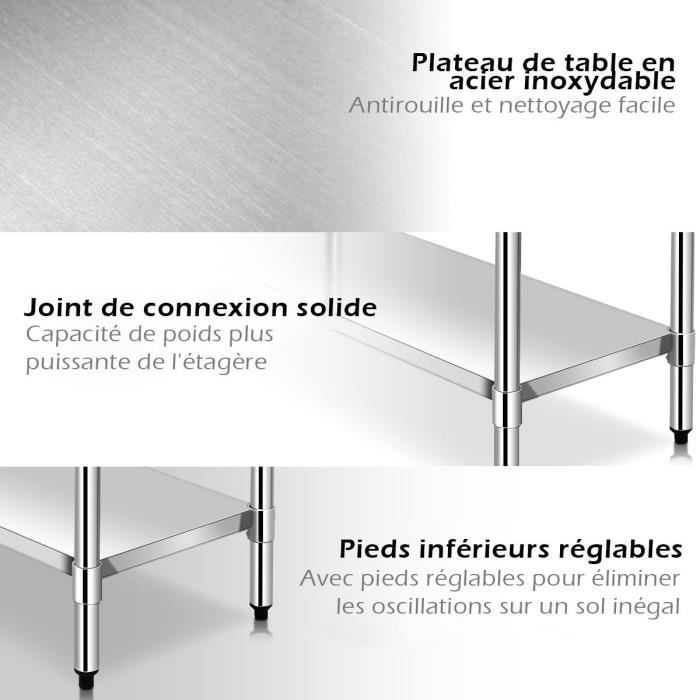 Mesa de trabajo de cocina COSTWAY de acero inoxidable con estante central ajustable, 91,5 x 61 x 90 cm, carga máxima 150 kg, encimera de acero inoxidable.