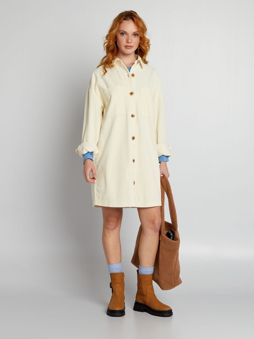 Fluwelen overhemdjurk - BEIGE