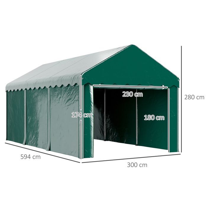 Tenda da garage/posto auto Outsunny - 3 x 6 m - 2 porte avvolgibili, tessuto in PE da 200 g, per auto, camion, barca - verde