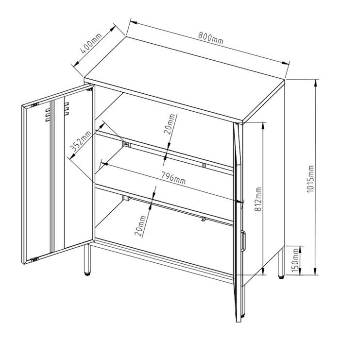 Mobiletto in metallo Pyhäranta, acciaio, 102 x 80 x 40 cm, nero opaco