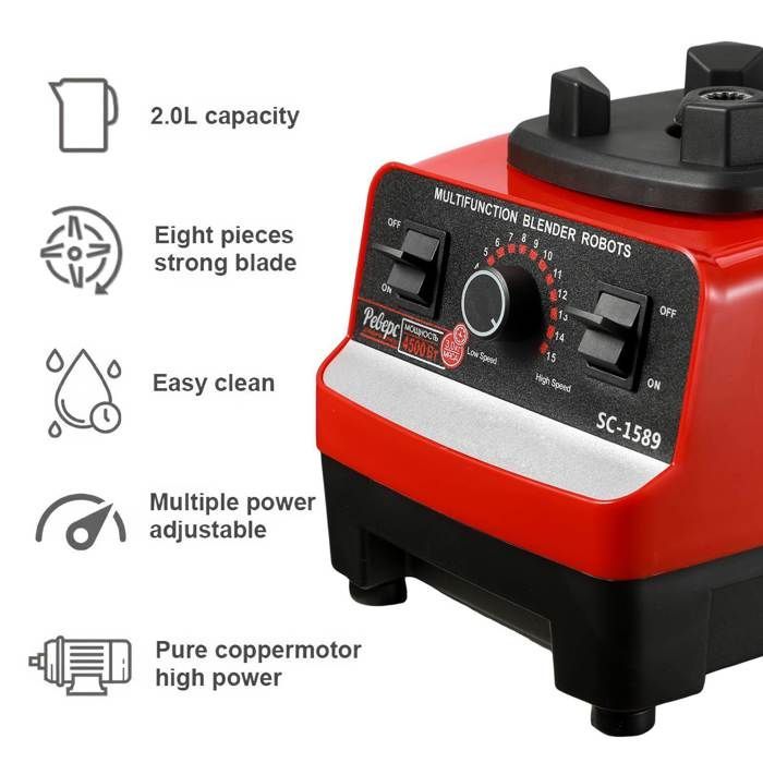 Blender Mixeur 2 En 1, Mixeur Blender Multifonctionnel 2000W 2L , 15 Vitesses, Sans Bpa, 4 Lames en Inox, Nettoyage Automatique