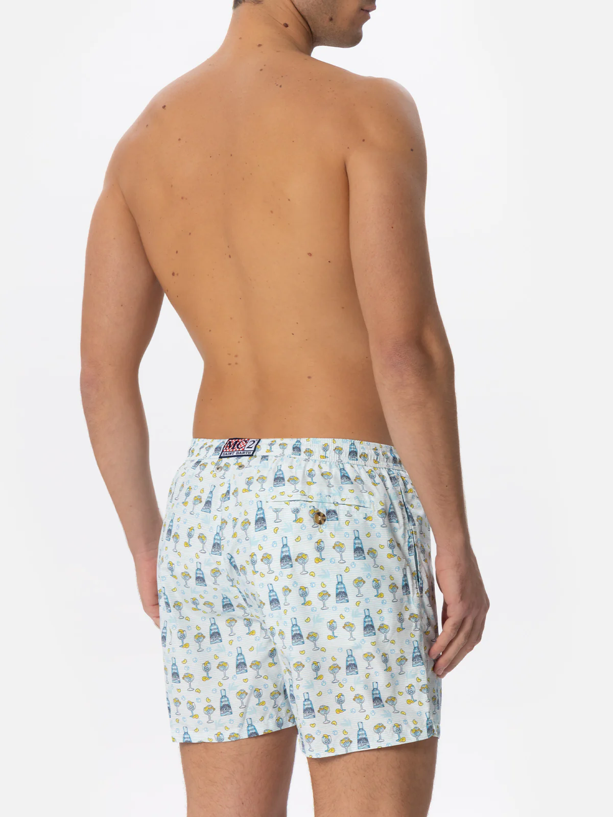 Man Classic Swim Shorts with Gin Print | Gin Mare Special Edition | Quick Drying | Mid-Length | Elastic Waistband | Drawstring | MC2 Saint Barth