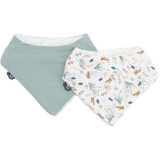 Conjunto de 2 baberos tipo bandana - DOMIVA - Talla única - Muselina - Estampado celadón con gotas de agua