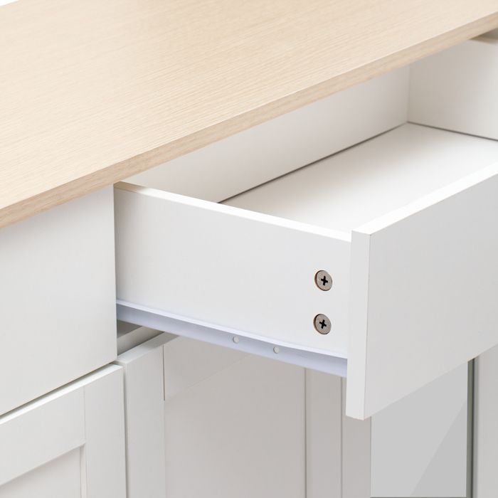 Buffet Salon Elégant, Meuble d'entrée 4 Portes 2 Tiroirs, Armoire de Cuisine, Portes en verre,120x37x80cm, Bois et Blanc