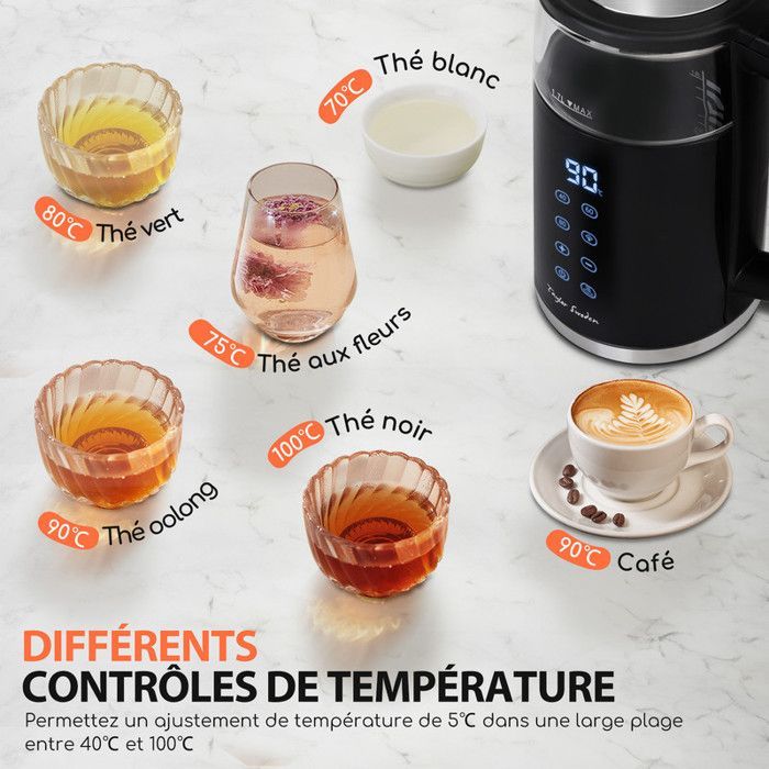 Taylor Swoden 1.7 Litre Glass Electric Kettle with Temperature Selection from 40 to 100 °C, Digital Display