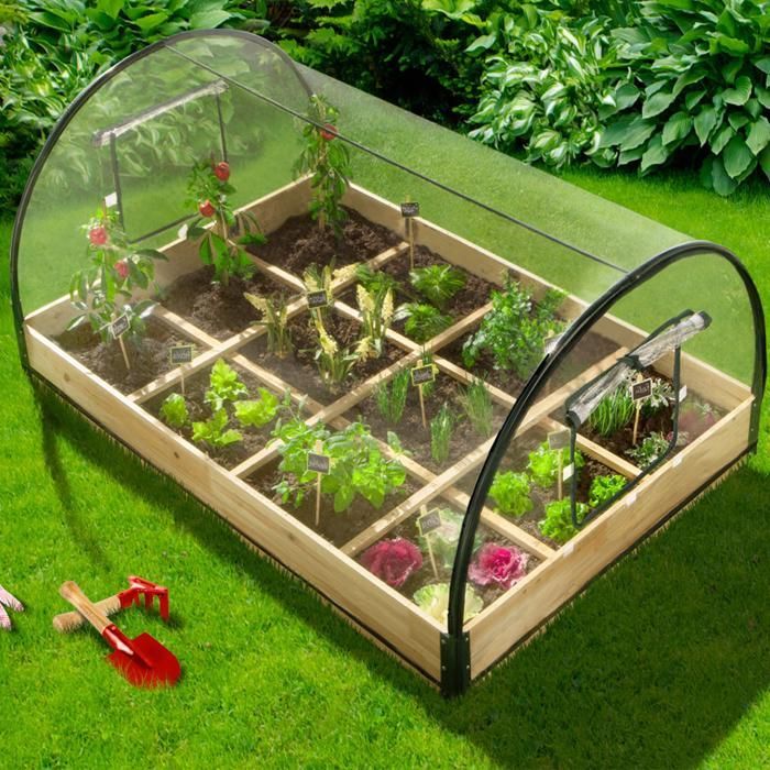 IDMARKET Carré potager 12 compartiments + housse serre châssis