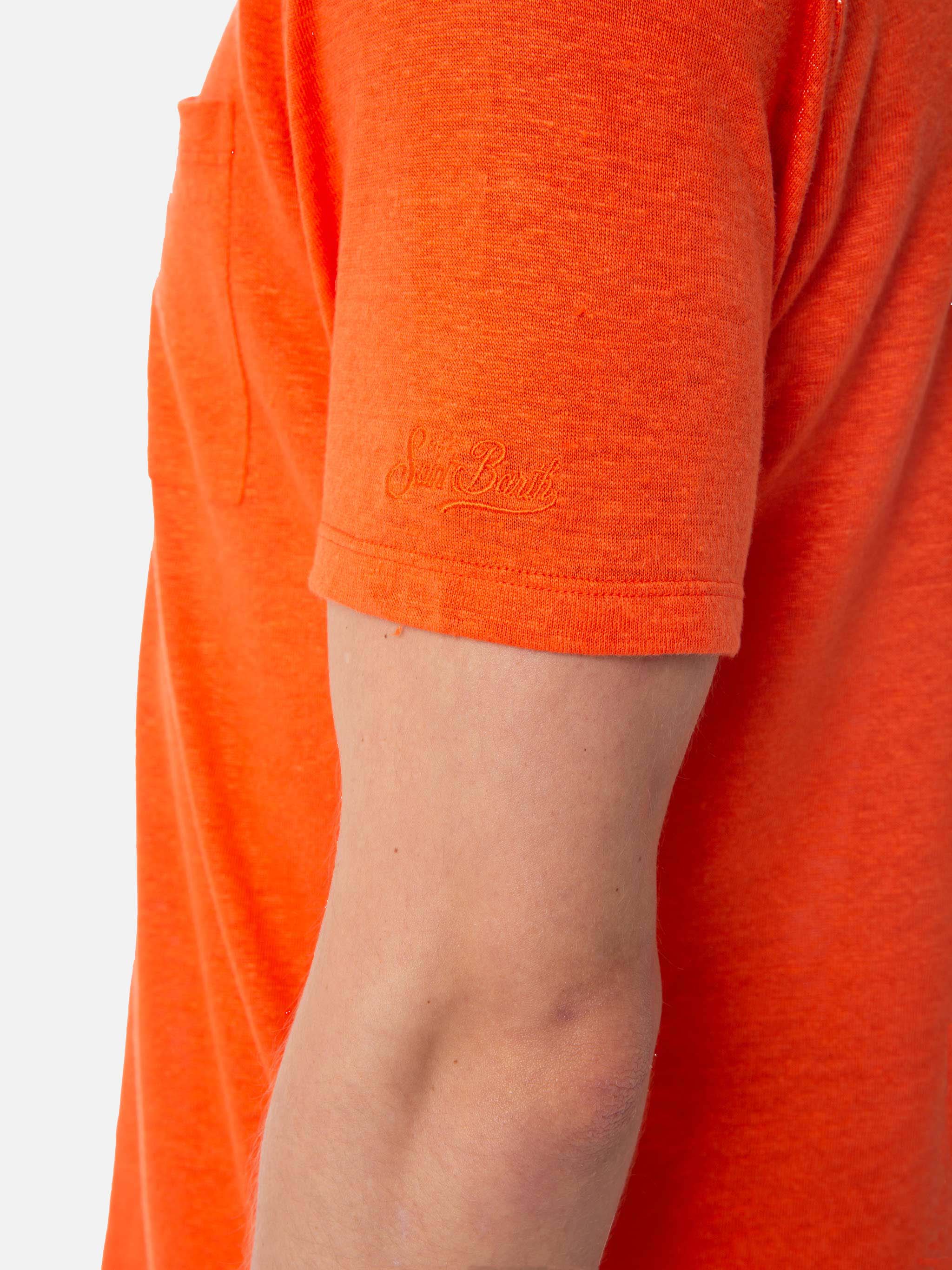 Camiseta de punto de lino naranja para hombre