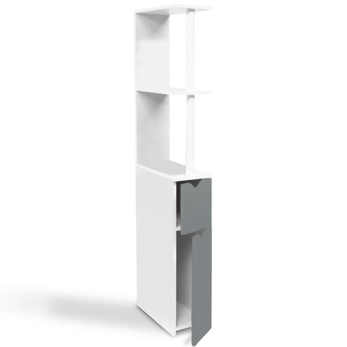 Mobiletto da bagno IDMARKET WILLY con ripiano, in legno, 2 ante, bianco e grigio