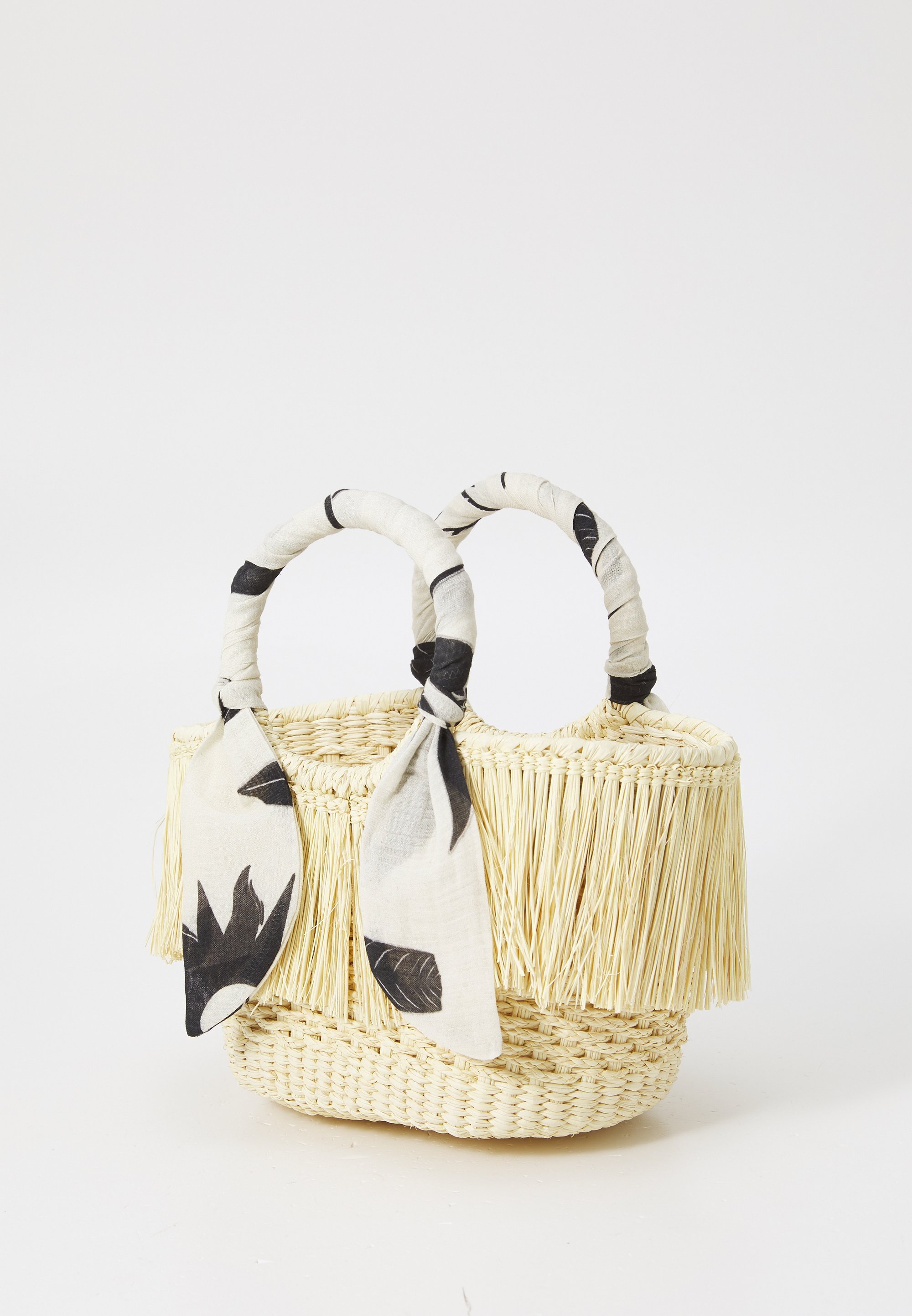 Sensi Studio MINI HANDTAS MET GERAFELDE RANDEN - Handtas - naturel/ivoor