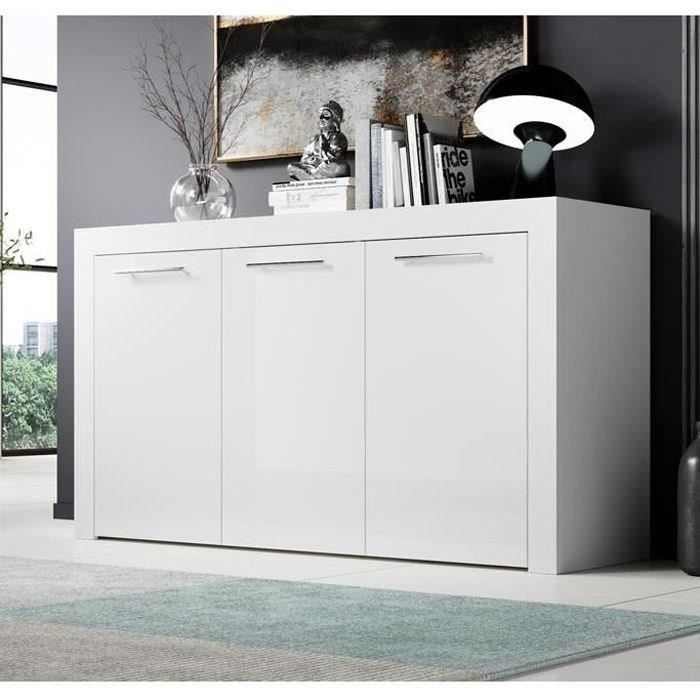 3-Door Sideboard | 144 x 80 x 42 cm | White Gloss Finish | Storage | NELIA