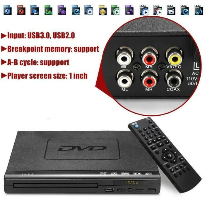 Leitor de DVD para TV, DVD/CD/MP3/MP4 com porta USB - Plugue UE