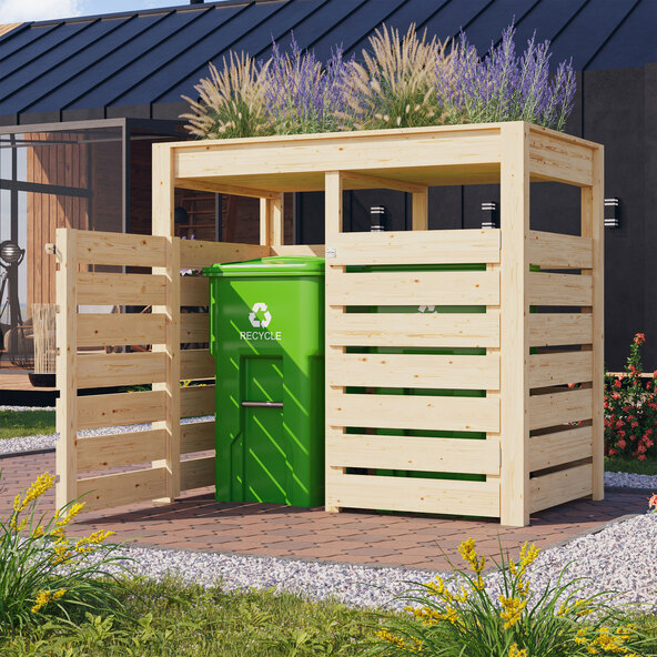 Bin storage unit with raised bed, natural