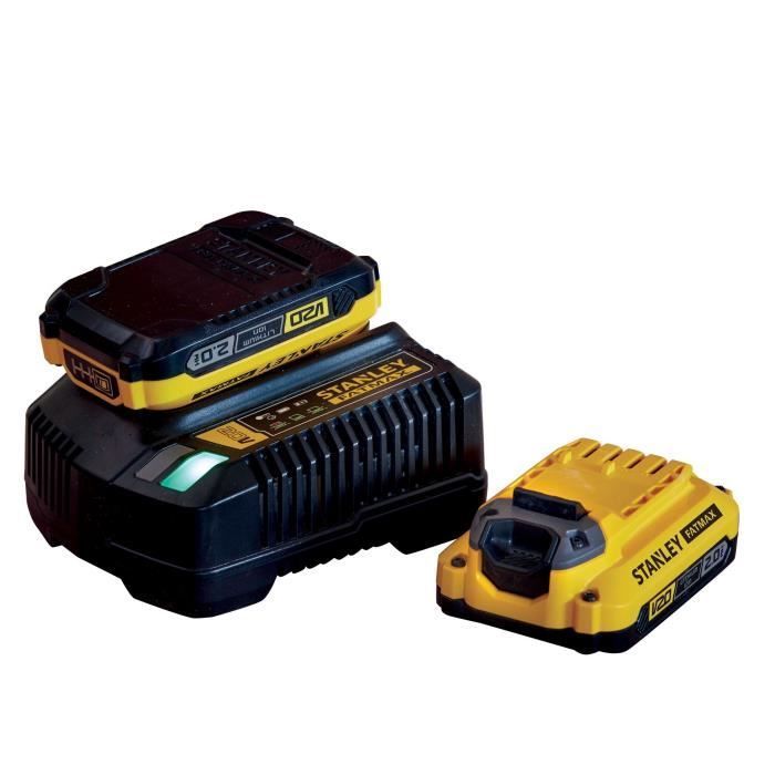 2-pack of 18V 2Ah batteries + 2A charger - STANLEY FATMAX - Compatible with the STANLEY FATMAX V20 range - SFMCB12D2-QW