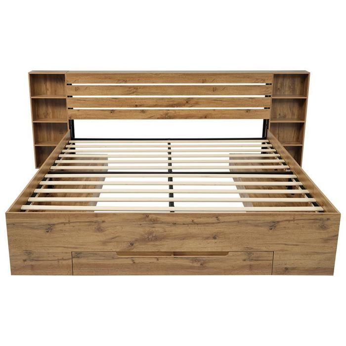 180x200 cm Eichenbett-Set mit LED-Beleuchtung, USB-C-Anschluss und Schubladen