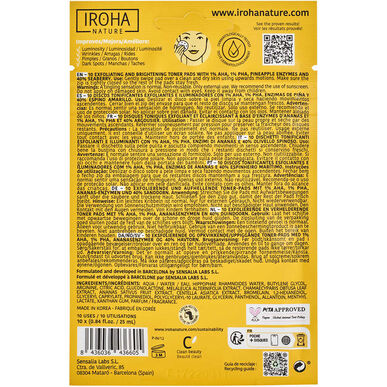 Iroha Nature Impregnated Discs AHA PHA Exfoliating Toner Lluminating Discs Veganski 1 enota 1 enota