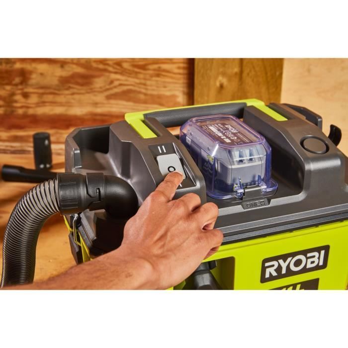 Aspiradora de taller RYOBI ONE+ de 18 V - 11,8 kPa - Depósito de polvo de 11 L - Con accesorios y adaptador para herramientas ONE+ - RV1811