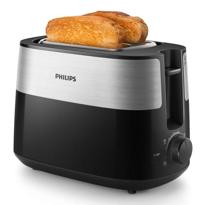 Philips Daily Collection broodrooster, 2 toastgleuven, broodbakje, metaal, zwart (HD2516/90)