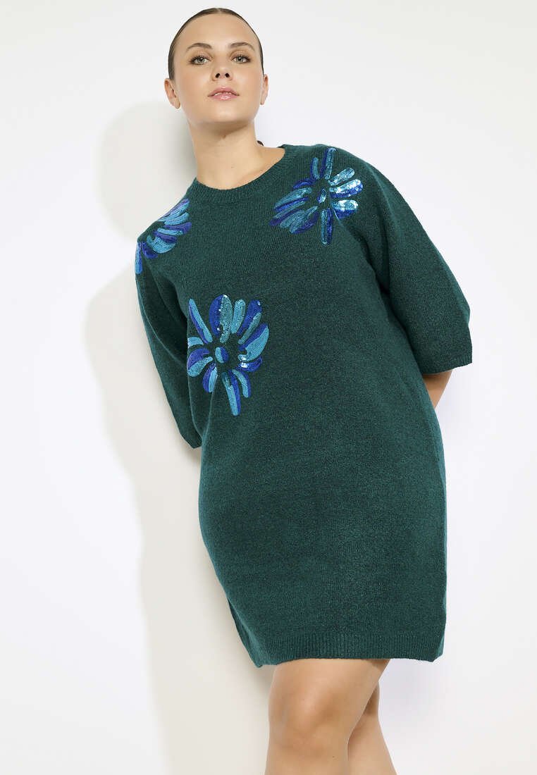 LolaLiza FLORAL - Abito maglione - verde bottiglia