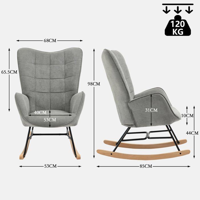 COSY FURNITURE Scandinavian nursing rocking chair with grey fabric armrests with topstitching - FUNKEL