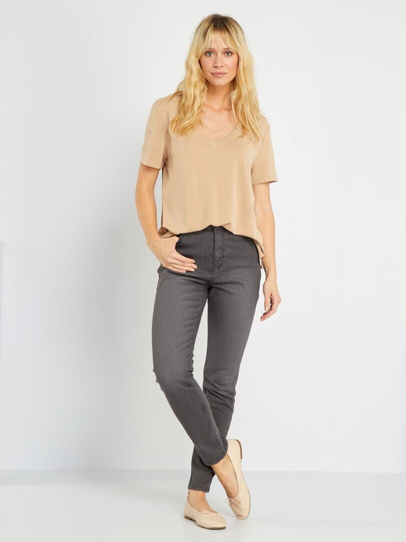 Calça jeans slim de cintura alta - L34 - CINZA