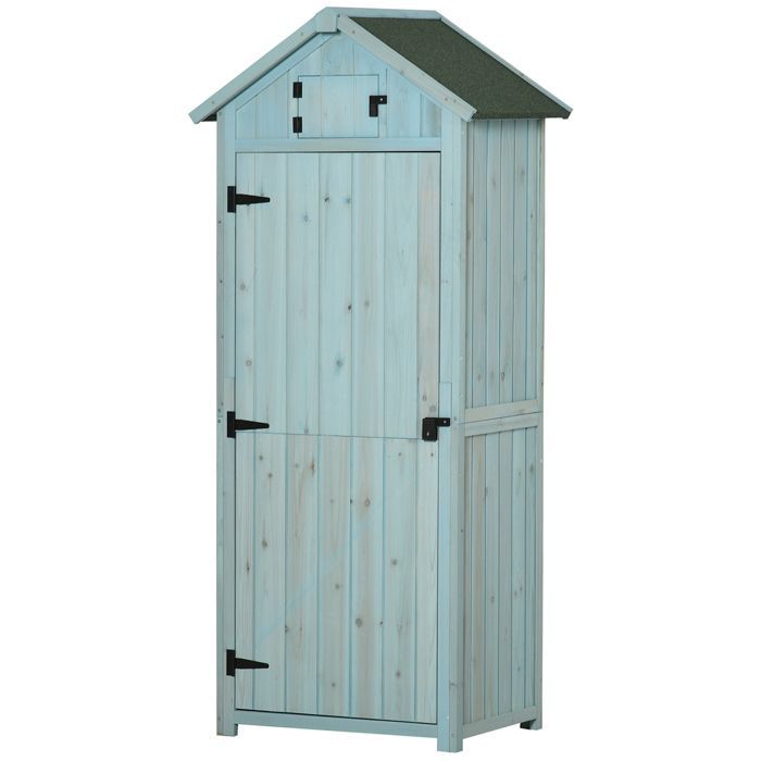Armoire de jardin - Outsunny - abri outils 3 étagères 2 portes toit bitumé stockage extérieur - bois - 77x54x179cm - bleu