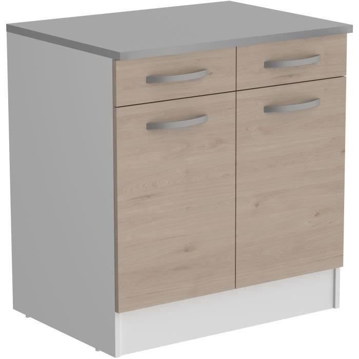 Mueble bajo OSLO con 2 puertas y 2 cajones + encimera - Acabado en roble Jackson - 80 x 60 x 86 cm (ancho x profundidad x alto)