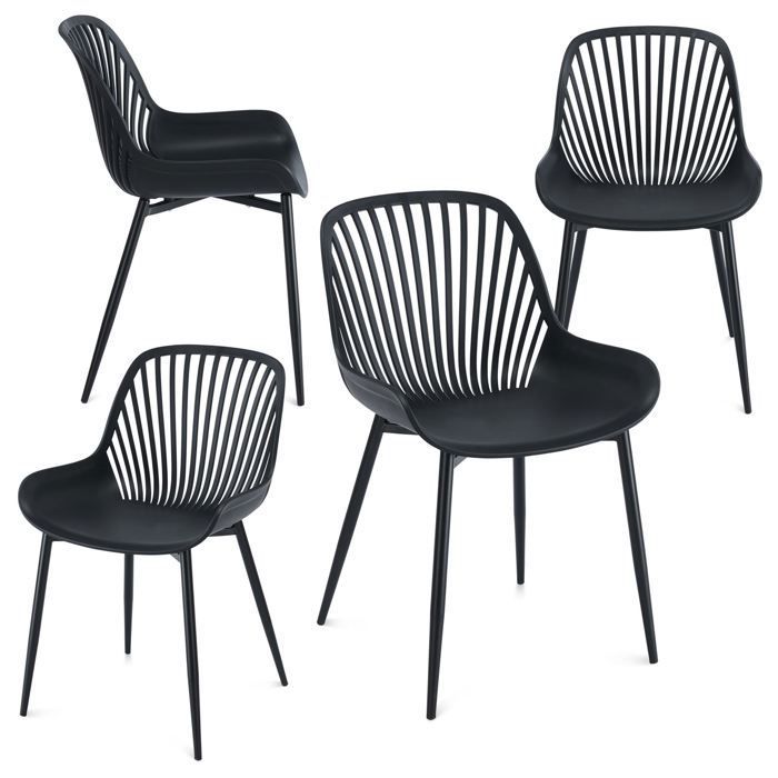 Set di 4 sedie da giardino VERDE, poltrone da esterno in plastica con gambe in metallo nero, schienale ventilato, portata massima 150 kg.