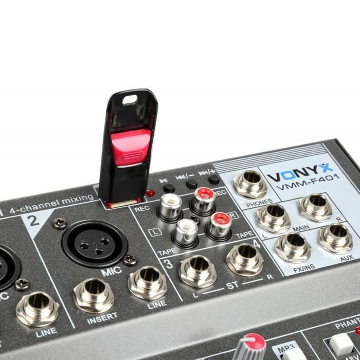 Table de mixage Vonyx VMM-F401 - 4 canaux - USB - pour studio ou scène