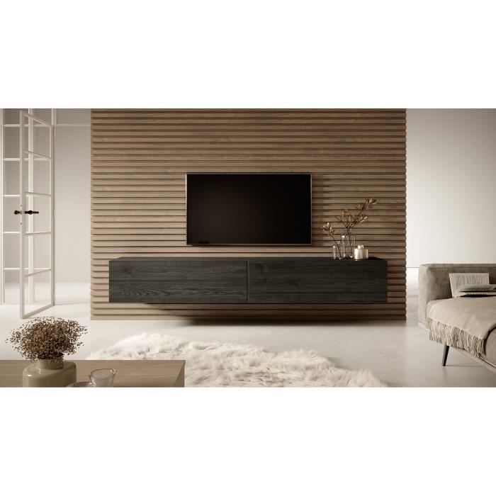 Mueble para TV - SELSEY - Bisira - Fresno negro - 200 cm - Acabado mate