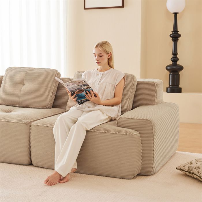 Divano modulare a 3 posti oversize DRIPEX Cloud, in velluto a coste con 3 cuscini, 293*104*69 cm, beige.