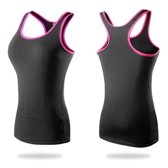 Pack de 2 camisetas de tirantes deportivas de compresión para mujer, de secado rápido, para correr y hacer ejercicio - Negro y rosa