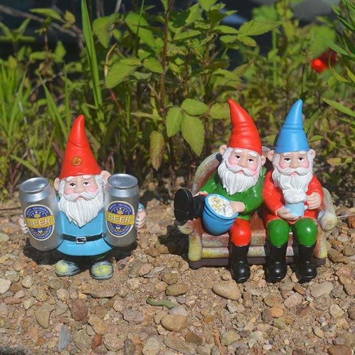 Escultura de gnomo cervecero - OKUMGGYJ - Resina - Decoración de jardín - Micropaisaje
