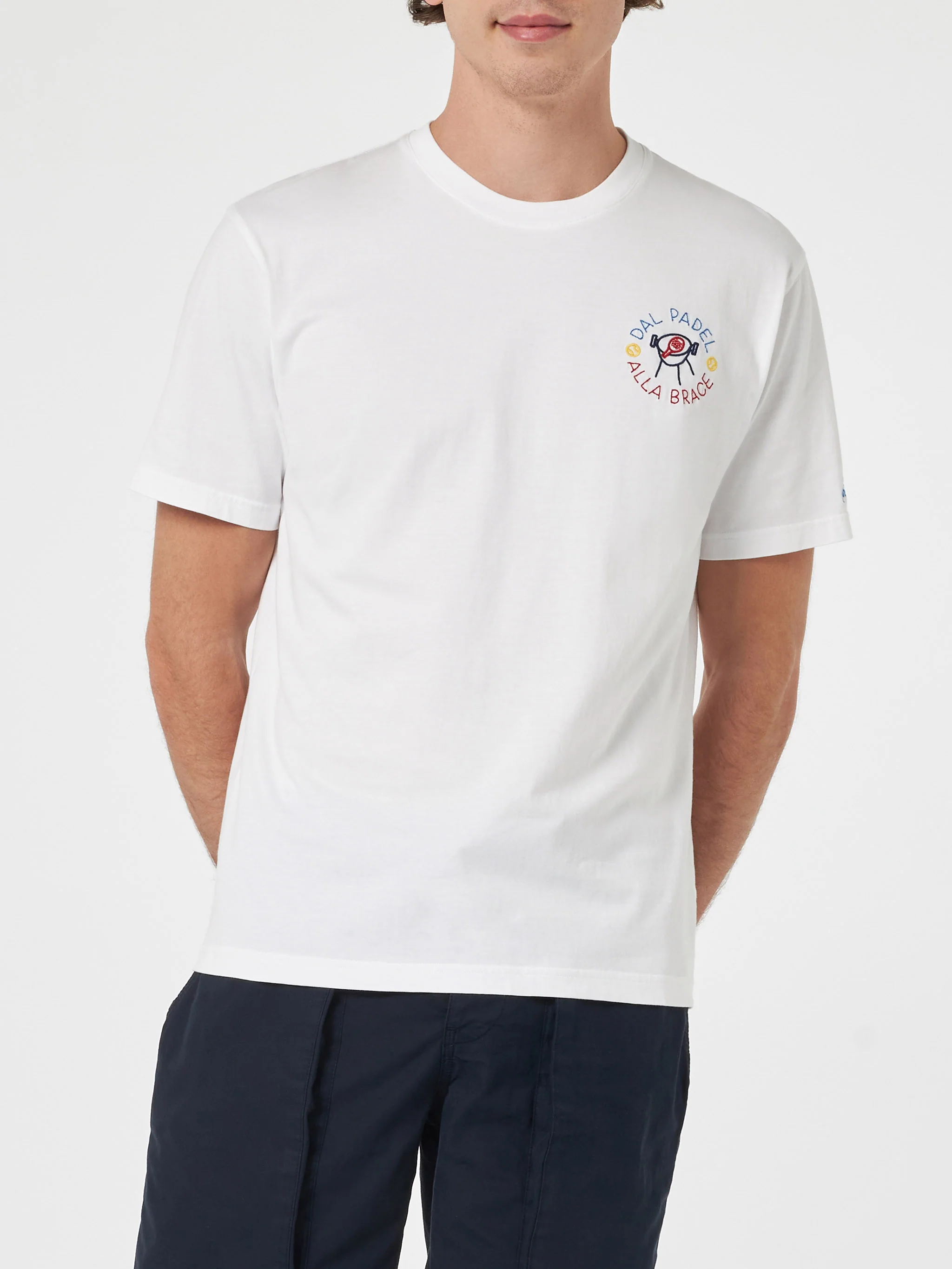 T-shirt classica da uomo in jersey di cotone Portofino con ricamo dal