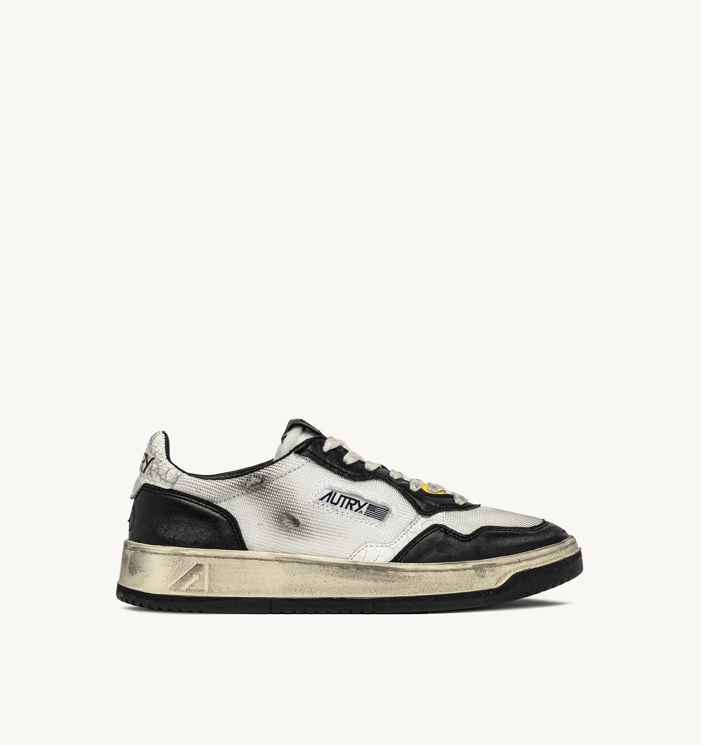SNEAKERS MEDALIST JOS SUPER VINTAGE DIN PLASĂ ȘI PIELE ÎNTOARSĂ ALB ȘI NEGRU
