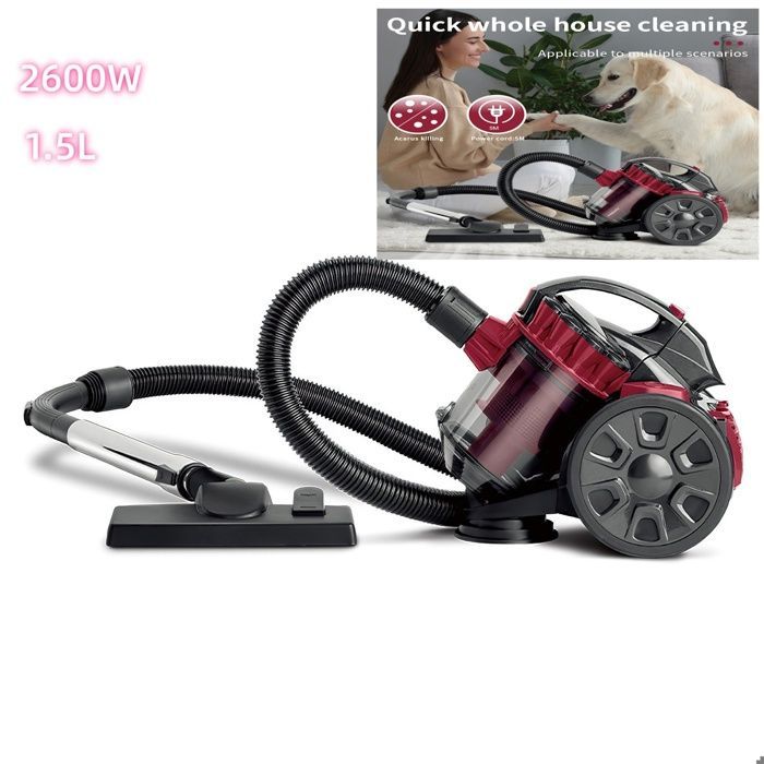 Aspirateur sans sac 2600 W, Aspirateur 1.5L, filtration multicyclonique, aspirateur filaire sols durs, tapis et poils d'animaux