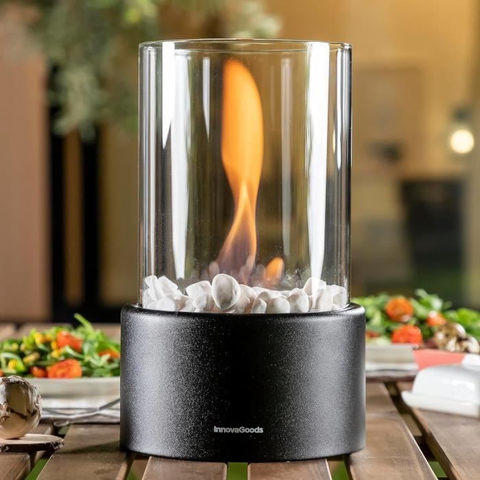 Chimenea de mesa de bioetanol con piedras decorativas
