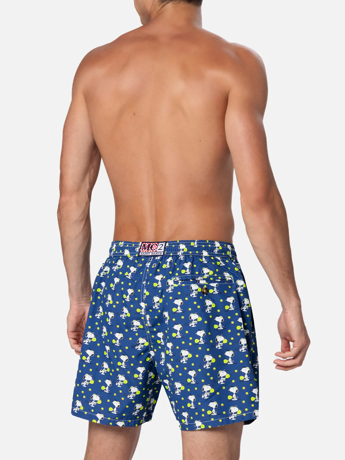 Man Lighting Mid-Length Swim Shorts with Snoopy Padel Print | Quick-Drying, Sustainable Swimwear | MC2 Saint Barth | SNOOPY PEANUTS™ SPECIAL EDITION