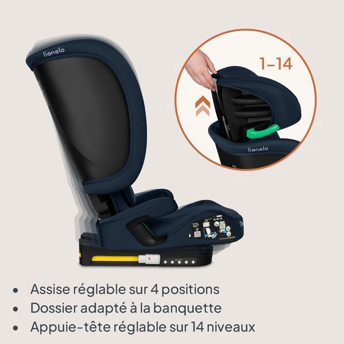 LIONELO Orin i-Size klappeautostol - ISOFIX - 100-150 cm - Liggelænder - Bredt og komfortabelt sæde - Kopholder - Marineblå