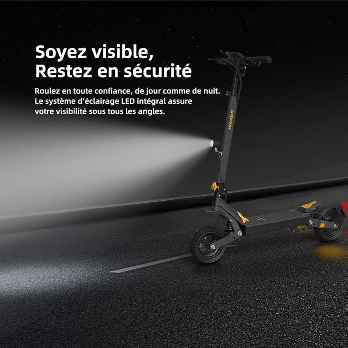 Patinete elétrico Ausom L1 - Motor de 1100 W (pico) - Bateria de 15,6 Ah - Pneus sem câmara de 10