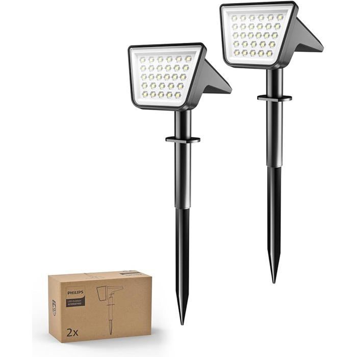 Juego de 2 focos solares exteriores impermeables con 28 LED, 7500K, iluminación paisajística para jardín.