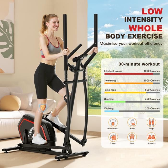 Vélo elliptique, Volant d'inertie 10 kg, 16 niveaux de résistance réglables, Charge max 150kg, Capteurs de Pouls