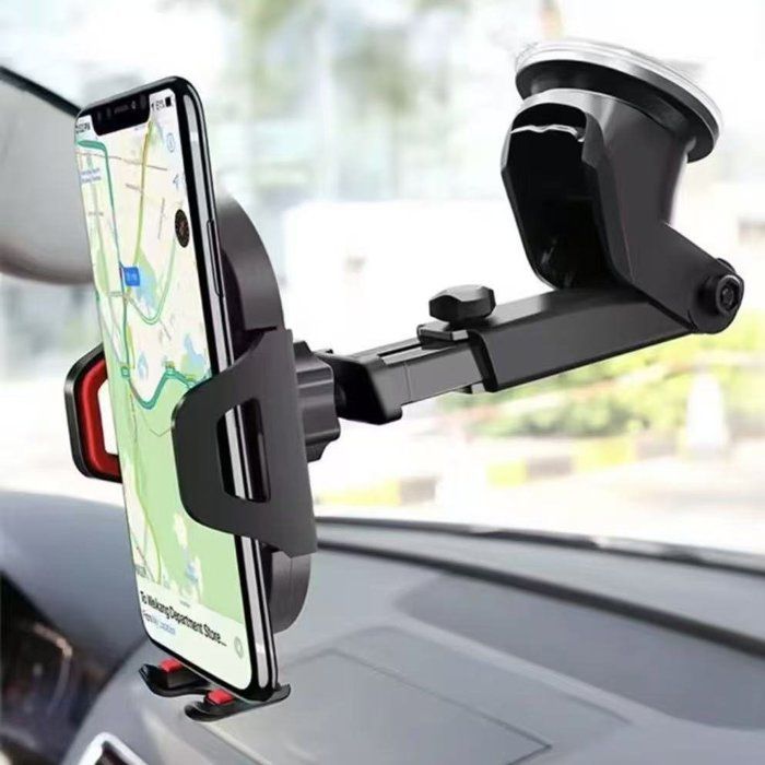 Suporte universal telescópico com ventosa para GPS veicular, anti-vibração, novo modelo - Vermelho