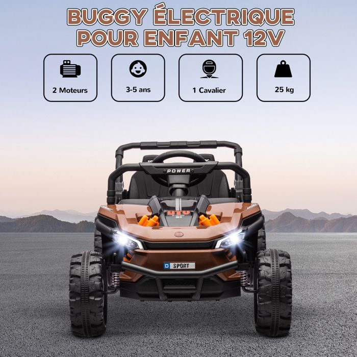 AIYAPLAY elektrische buggy voor kinderen - 2,4 GHz afstandsbediening - 2 x 12V motoren - 2 snelheden - Voor kinderen van 3-5 jaar - Bruin