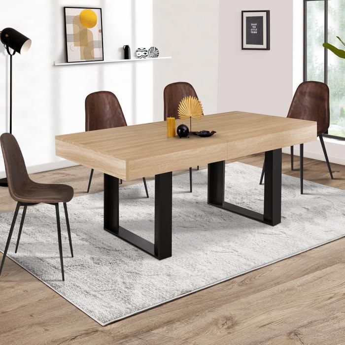 Mesa de comedor rectangular extensible IDMARKET Phoenix para 4-8 personas, madera y negro, 160-200 cm