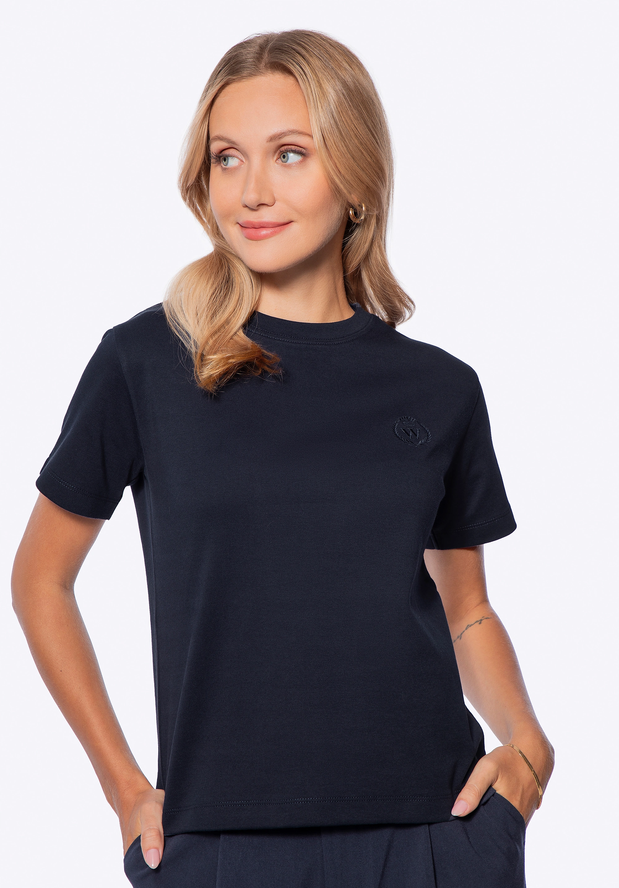 T-shirt damski z bawełny granatowy