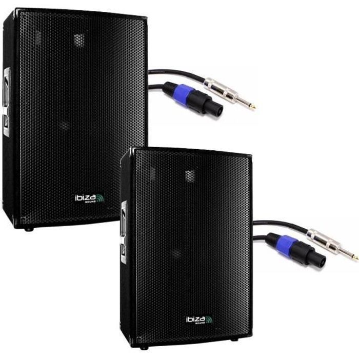 2 DISCO15B IBIZA SOUND 2X700W PA-kaiutinta + 2 kpl 10M Speakon-jack-kaapelia