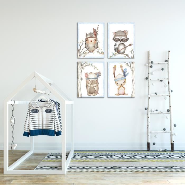 Cuadro infantil de pared con motivos de animales - NOVART - N016947a - 4 marcos - 30x40 cm - Fabricado en Alemania